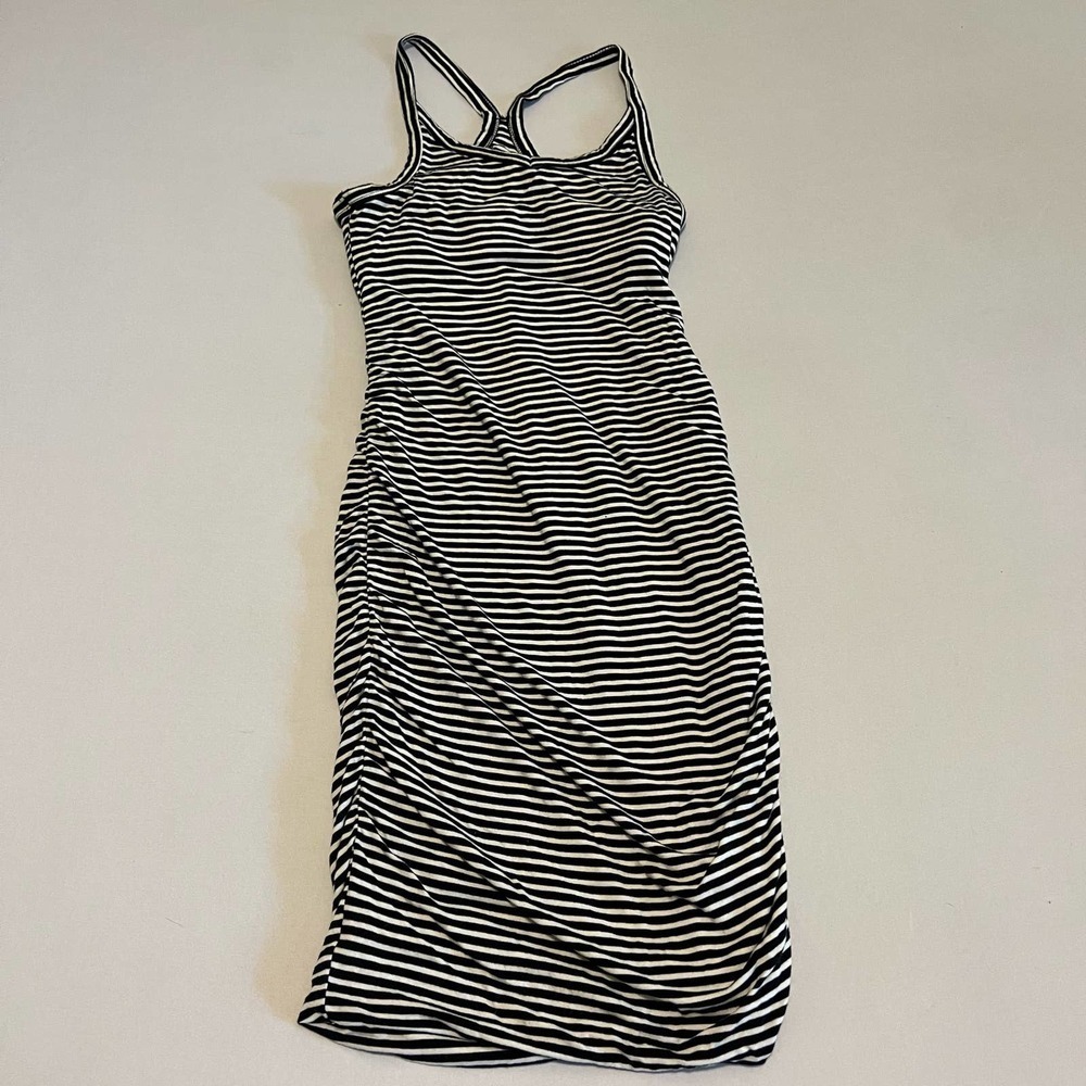BANANA Republic Racerback tank top dress Black white striped PS